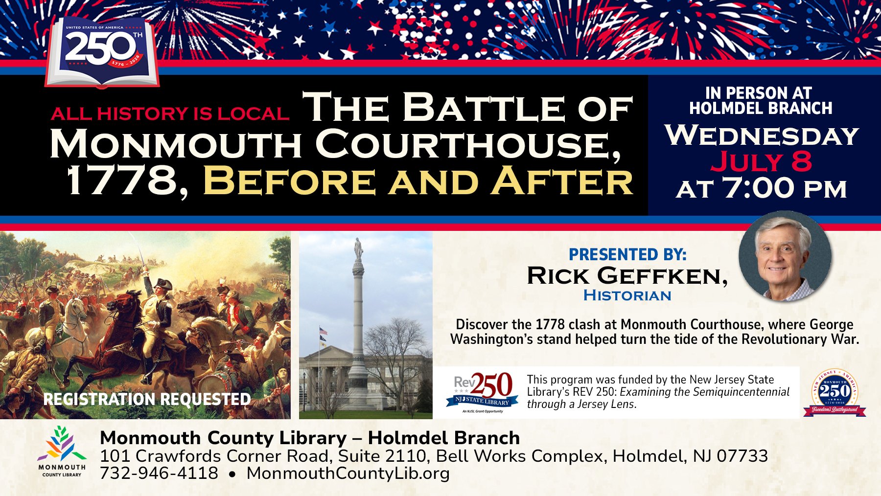 The Battle of Monmouth Courthouse event announcement with historical details