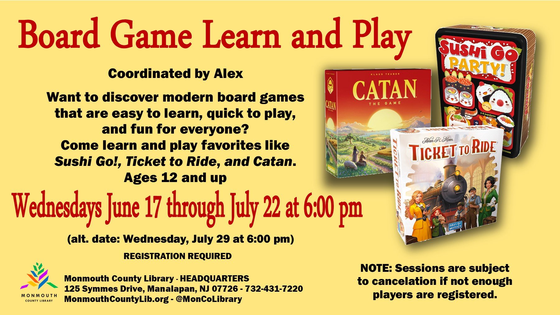 Board game learn and play event at Monmouth County Library