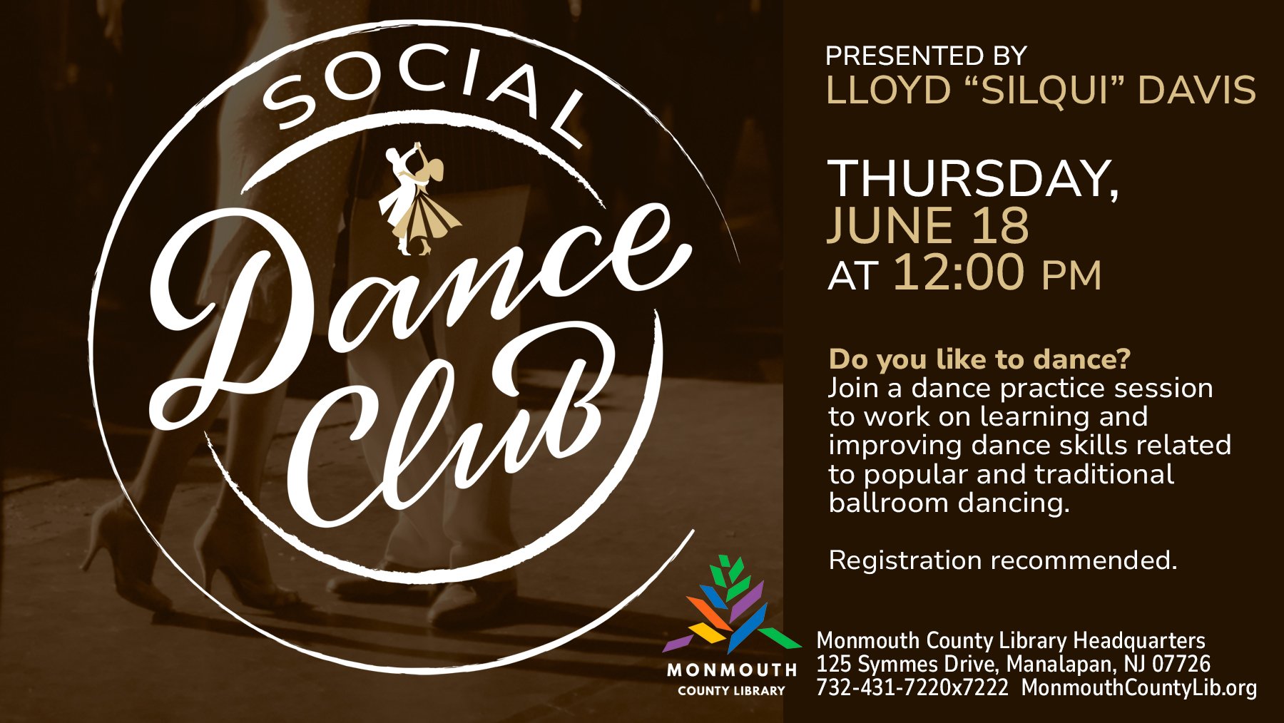 Social dance club event details with date time and registration info