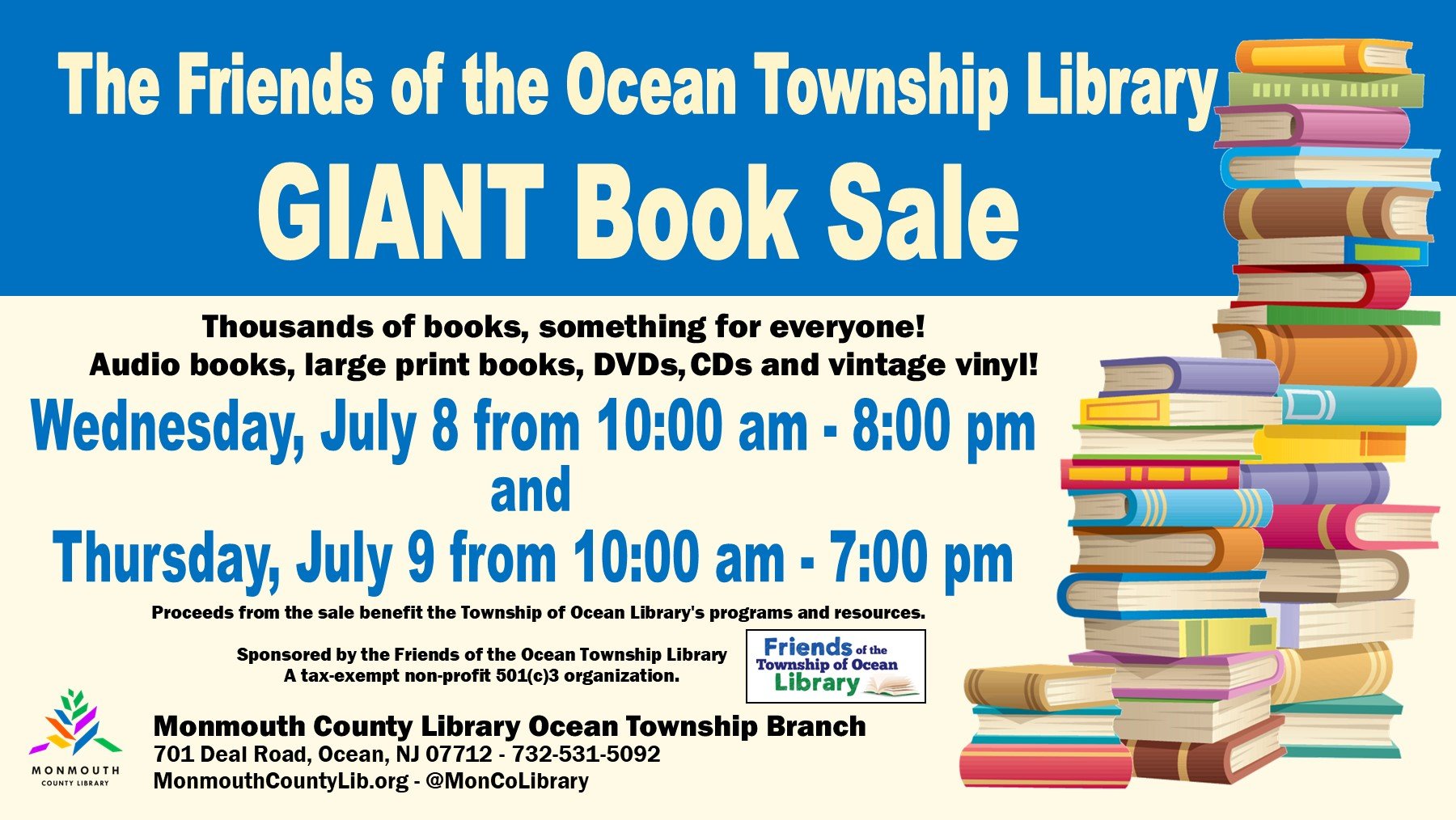 Giant book sale at Ocean Township Library on July 8 and 9