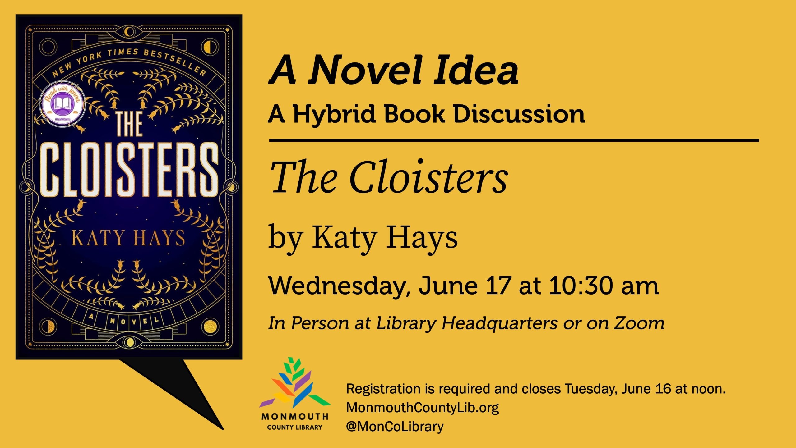 Book discussion event for "The Cloisters" by Katy Hays
